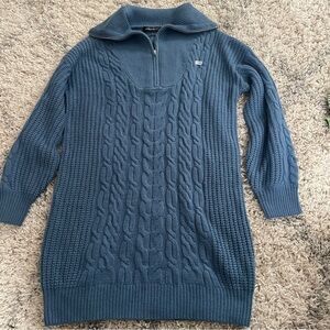 Merokeety Blue‎ Elegant Cable Knit Shawl Collar Sweater dress, Dress Up